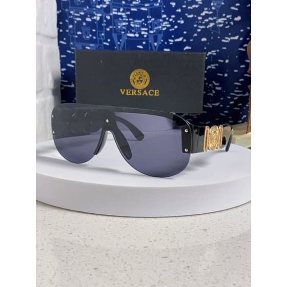 Versace Black Shield Sunglasses with Gold Medusa Temples